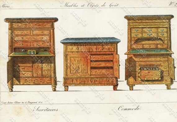 Original Antique Hand Colored Engraving   Furniture from Collection de Meubles et Objets de Goût by Pierre de La Mésangère (1761-1831)