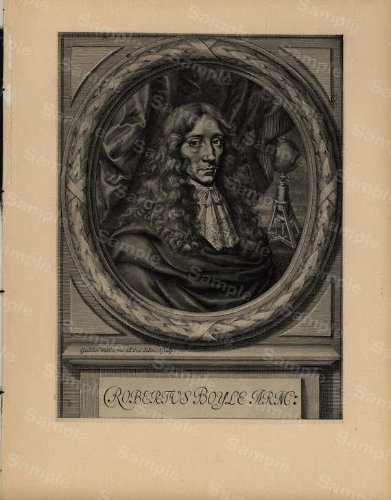 19th Century original antique portrait of Robert Boyle Large size black and white Lithograph