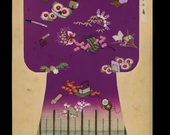 KIMONO Woodblock Print Pattern Design  circa 1849 -1899