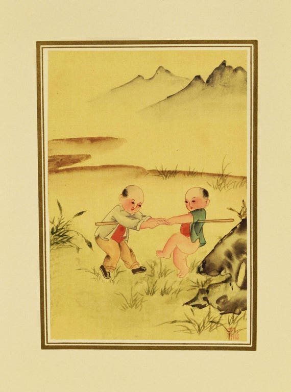 20th Century,Original Chinese Watercolor Silk Painting Matted