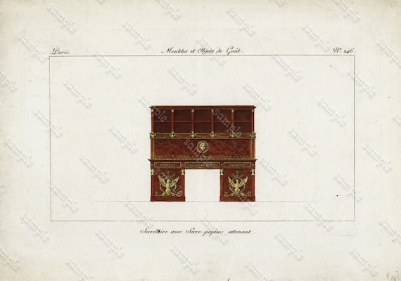 Original Antique Hand Colored Engraving   Furniture from Collection de Meubles et Objets de Goût by Pierre de La Mésangère (1761-1831)