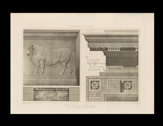Antique Original Engraving of Architectural Elements From Fragments D’Architecture Palestrine   1905 D'Espouy Rome