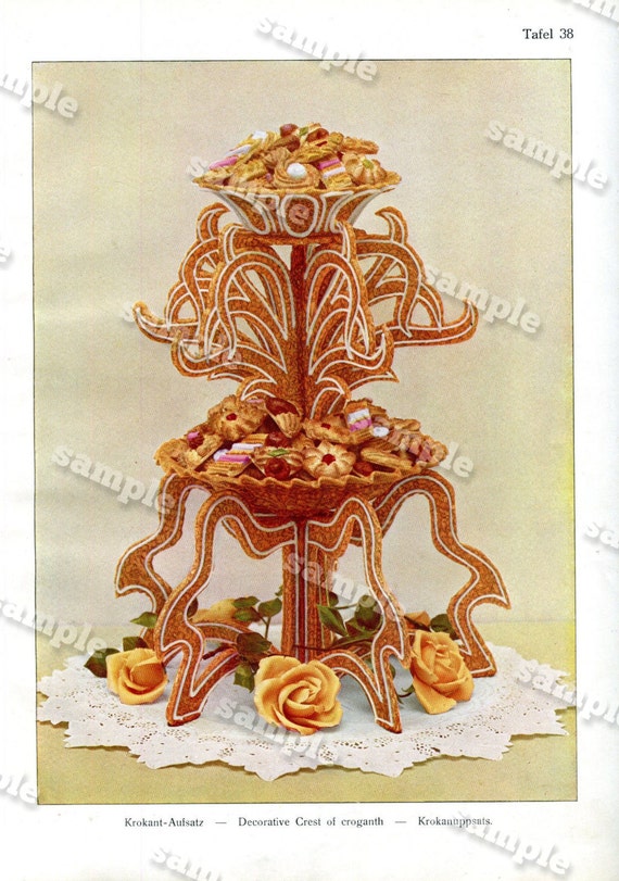 Original Print  antique print decorative art kitchen decor wall art Cake art dessert art Artistic Dishes
