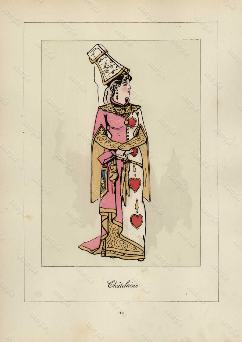 Antique Original colored French Costume Theater Print dated 187 Antique Original colored French Costume Theater Print dated 187