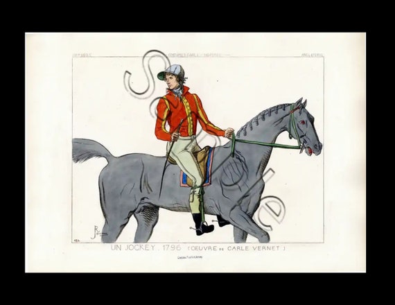 Antique French Hand Colored Original  Costume A Jockey