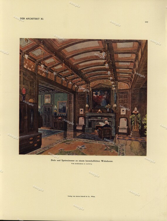 1905 Original Architecture Color Lithograph Decorative art- wall art- home decor - Large folio size - Rare DER ARCHITEKT Wiener Monatshefte
