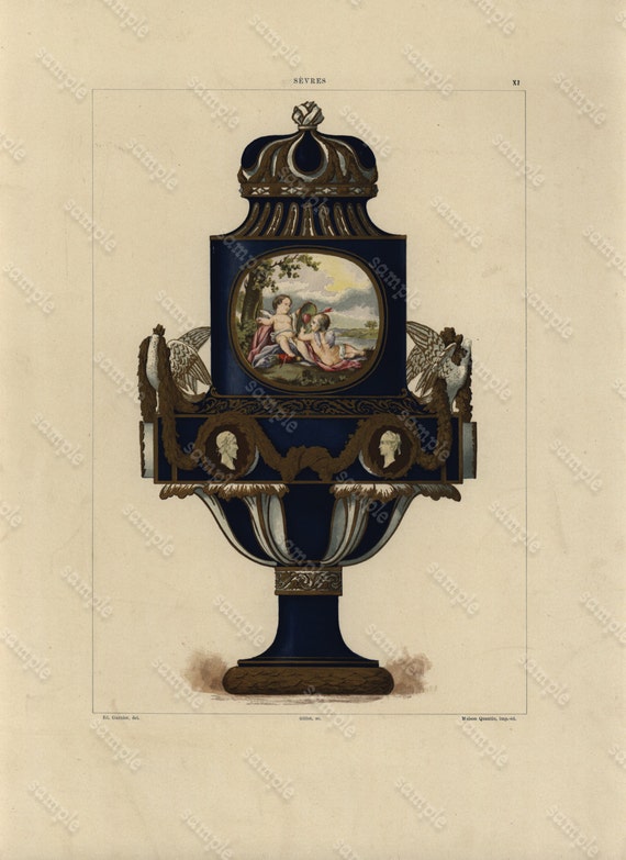 Antique original Colored Print From   La PORCELAINE Tendre De Sevres - Folio original chromolithographic plates highlighted with gold