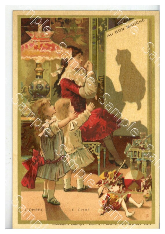 Antique Victorian Trade card chromo French children Au Bon Marche