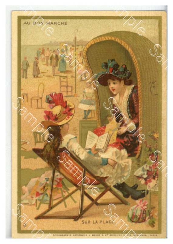 Antique Victorian Trade card chromo French children Au Bon Marche