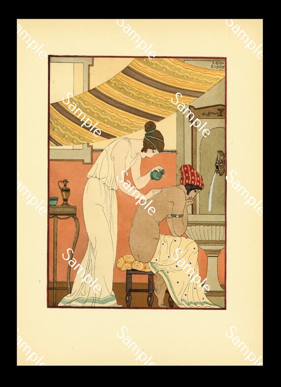 KUHN-REGNIER Art Deco POCHOIR Watercolor Engraving Print Stencil Hippocratic Medicine