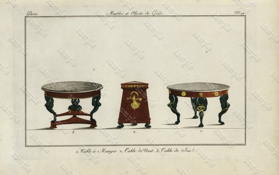 Original Antique Hand Colored Engraving   Furniture from Collection de Meubles et Objets de Goût by Pierre de La Mésangère (1761-1831)