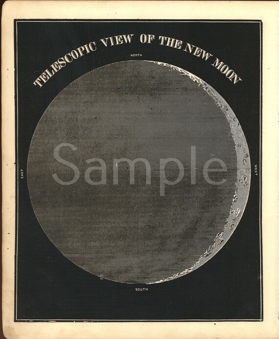 Gorgeous Original print from Smith's Illustrated Atlas of Astronomy stars galaxy planets dates 1850 MOON