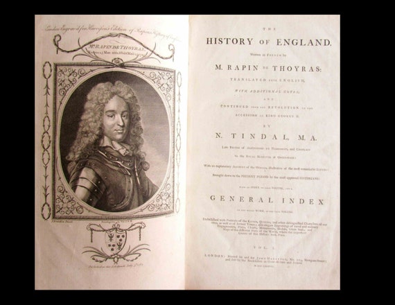 18th century History of England  by rapin de thoyras antique massive illustrative folio volume