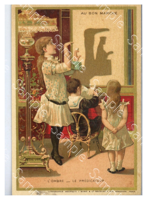 Antique Victorian Trade card chromo French children Au Bon Marche