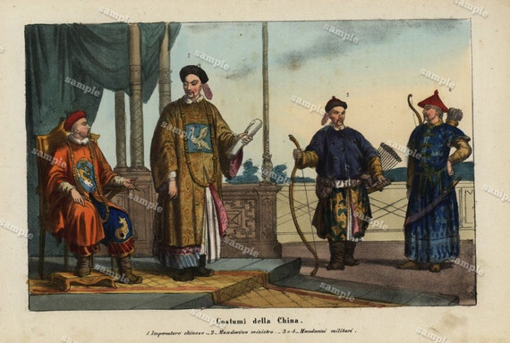 Chinese Costumes  hand colored  original engraving print