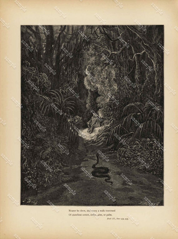 Antique Original Biblical Print by Gustavo Dore From Rare Milton's Paradise Lost -  Pain