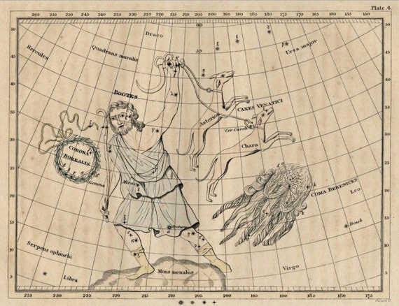 Antique Original Hand   Colored Astronomy Engraving Zodiac Constellations Star Map RARE