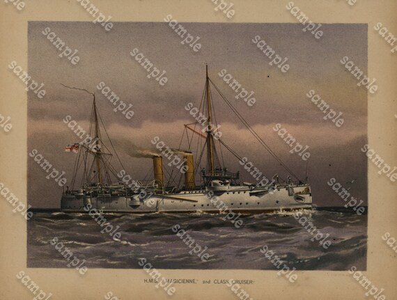original Antique  British Battle Ship about 1760 Her Majestys Navy - Dated 1892