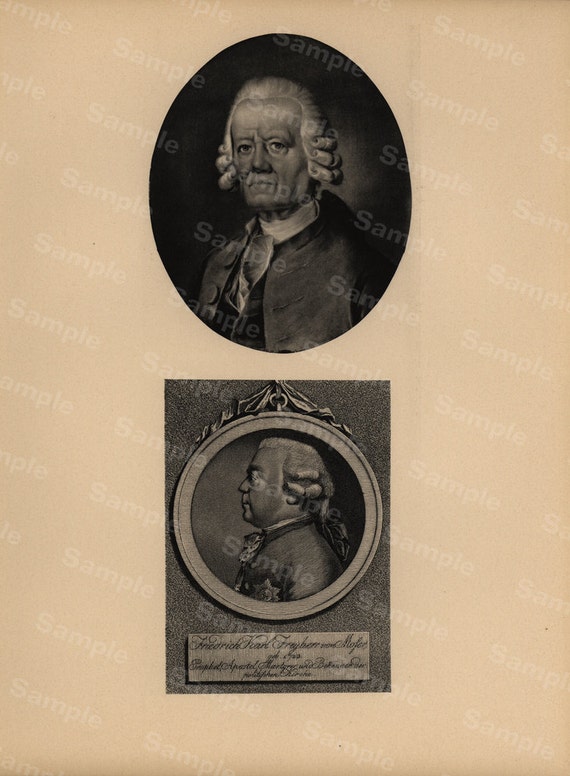 19th Century original antique portrait of Johann Jako Moser and Friedrick karl  Large size black and white Lithograph