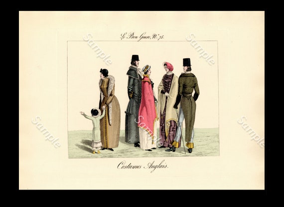 Antique Hand Colored Original Costume Engraving From  La Mésangère