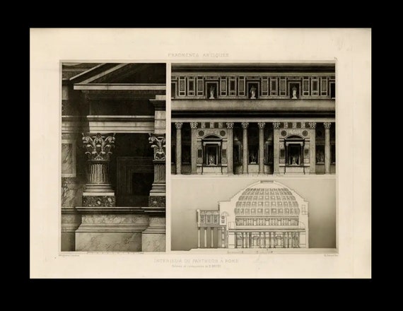 Antique Original Engraving of Architectural Elements From Fragments D’Architecture Palestrine   1905 D'Espouy Rome