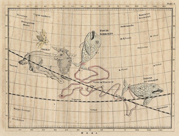 Antique Original Hand   Colored Astronomy Engraving Zodiac Constellations Star Map RARE