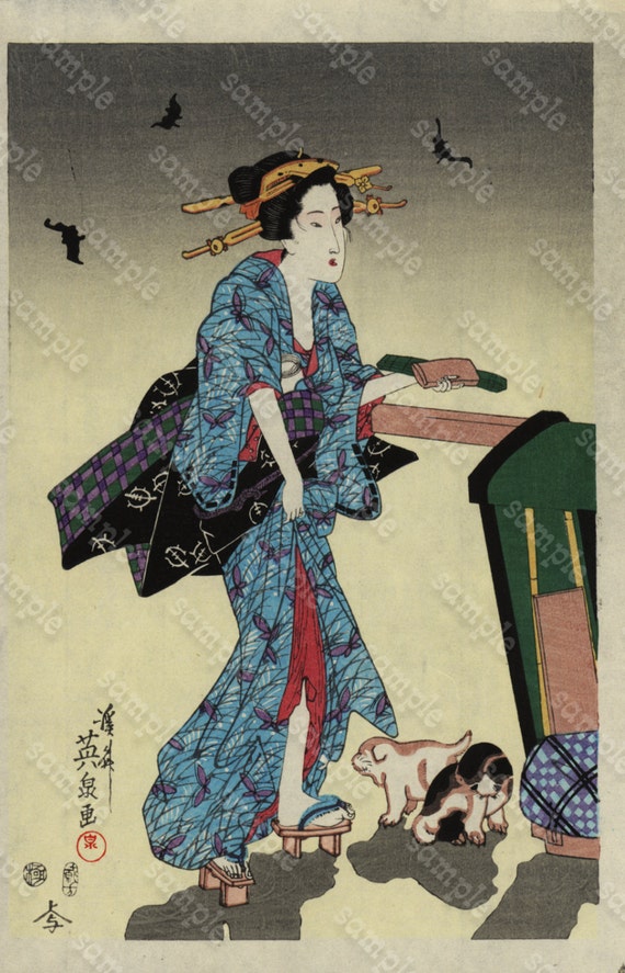 Japanese Woodblock Print Ukiyo-e "Utagawa Toyokuni"  circa 1890-1900