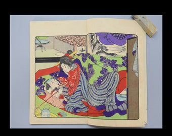 ORIGINAL Japanese Shunga woodblock print late 19th century