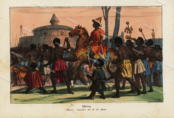 19th century Costume hand colored print people from Africa