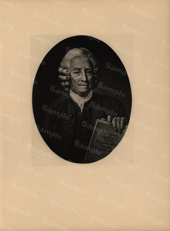 19th Century original antique portrait of Emanuel Von Swedenborg Large size black and white Lithograph