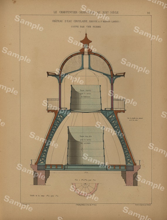 Unique Antique Architectural Print Le Charpentier Serrurier Au XIX Siecle decorative wall art original color lithograph print Very Rare