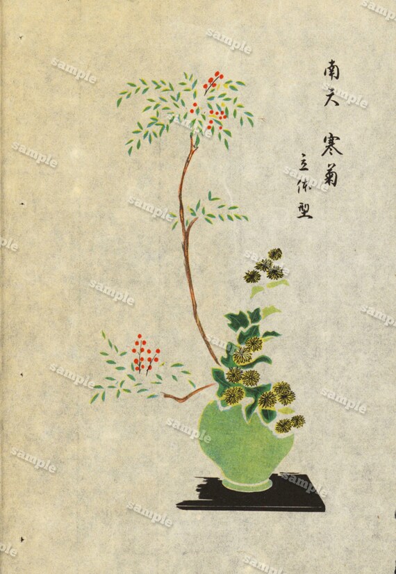 Flower Arrangements Antique Japanese Hand Colored Woodblock Etsy