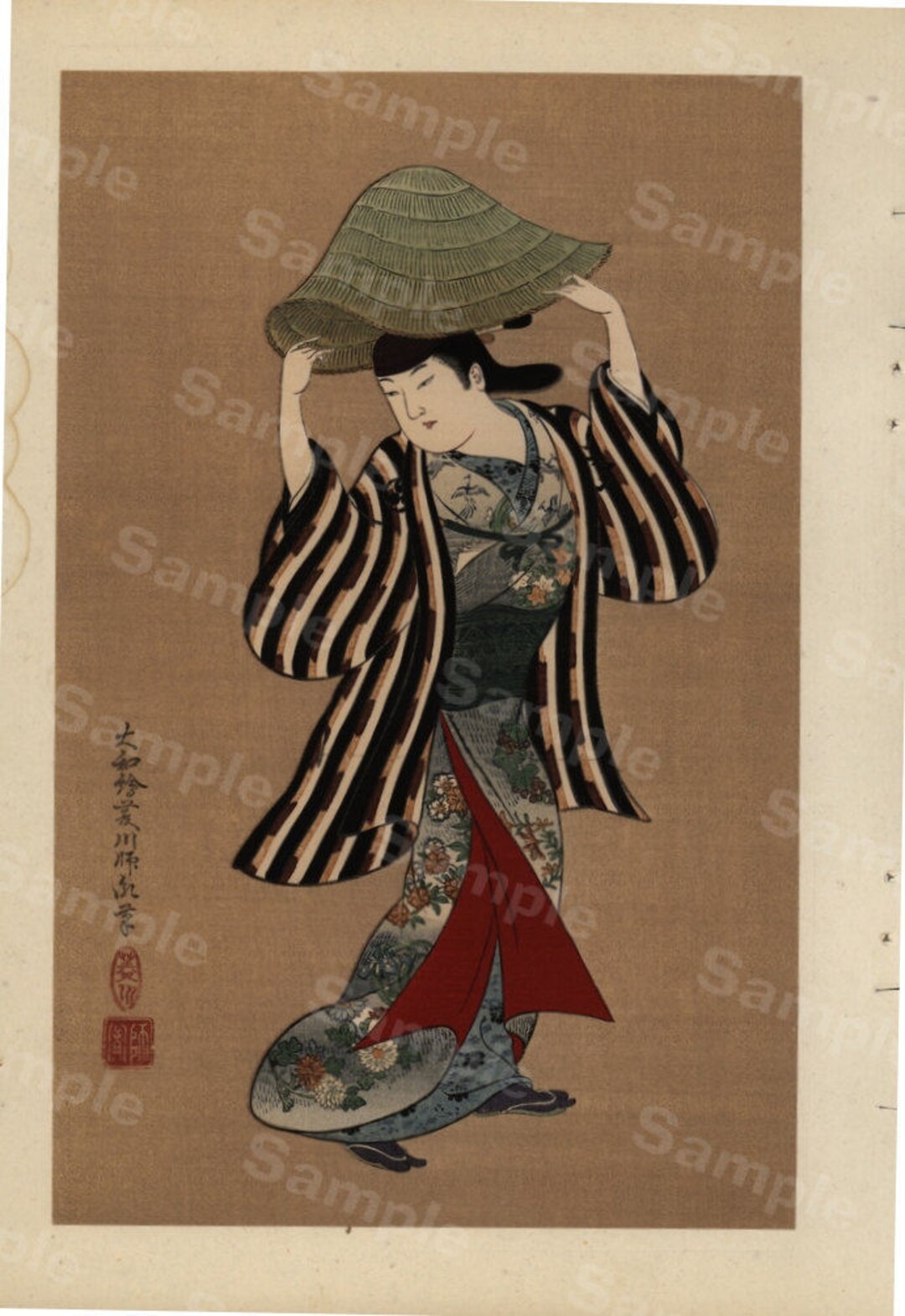 Japanese Woodblock Print Fukuyama Beauty in a Sedge Hat Etsy New Zealand