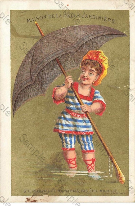 Rare  Victorian Trade card little girl with an emberlla