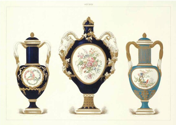 Antique original Colored Print From   La PORCELAINE Tendre De Sevres - Folio original chromolithographic plates highlighted with gold