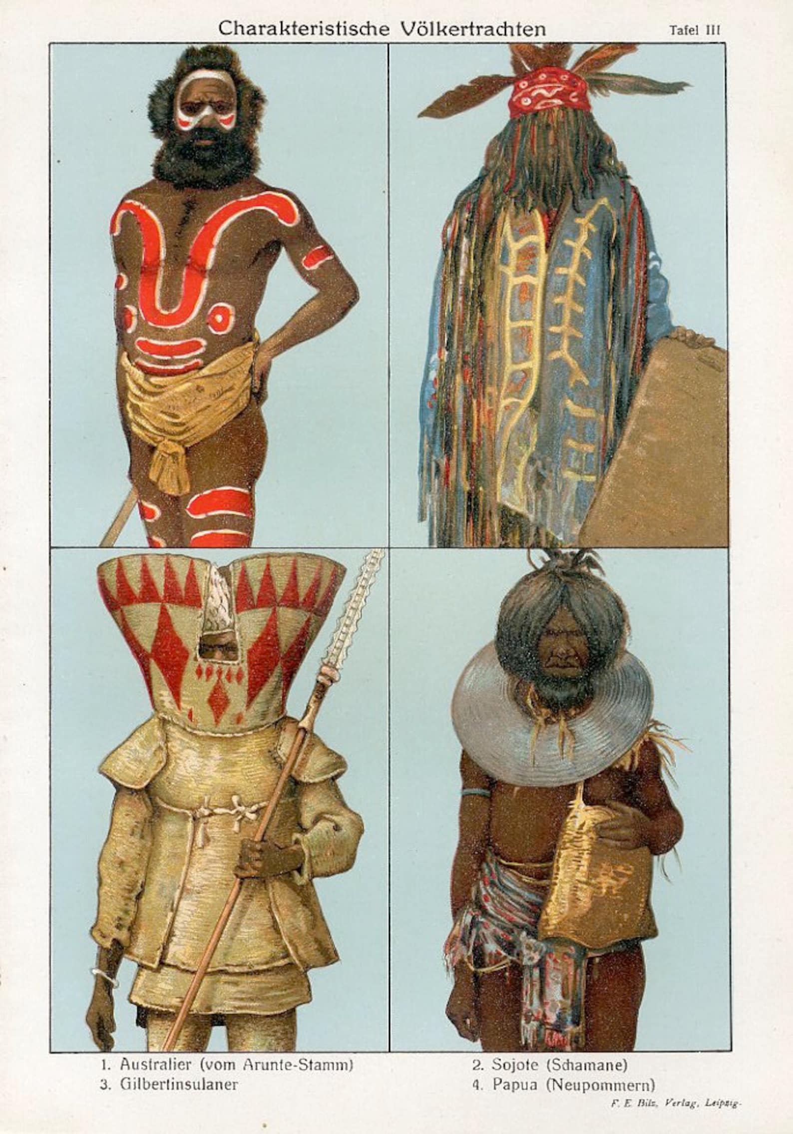 1890 Original Colored Lithograph of HUMAN RACES Nature Print Natural ...