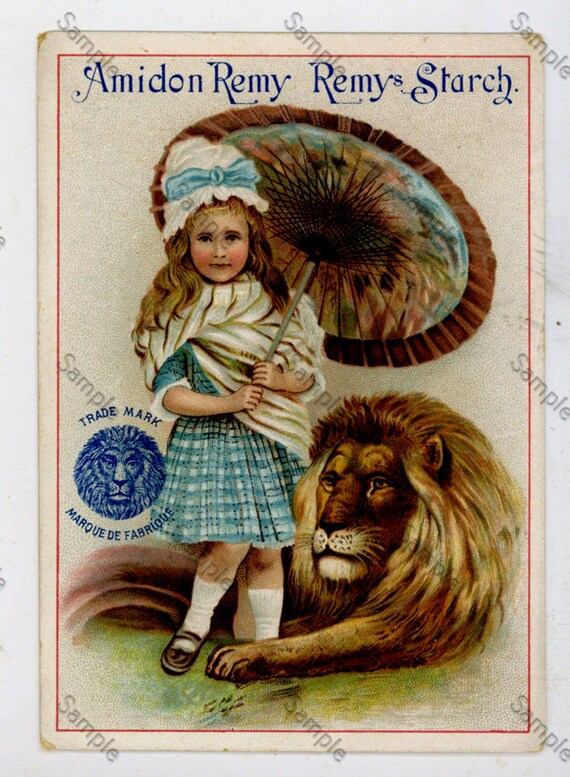 Antique Victorian Trade card chromo  Little girl with a lion