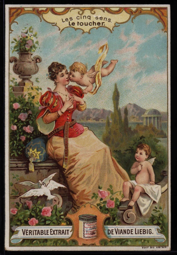 Victorian Trade card late 1890 - 1910 liebig  Cupids and Victorian lady