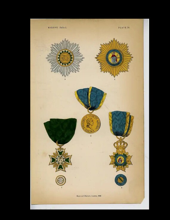 Rare  Original hand Color  knighthood and decorations of honor medals and coat of arms