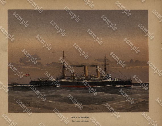 original Antique  British Battle Ship about 1760 Her Majestys Navy - Dated 1892