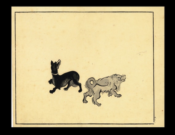 Chinese subject Japanese woodblock Print Circa 1889  Dogs