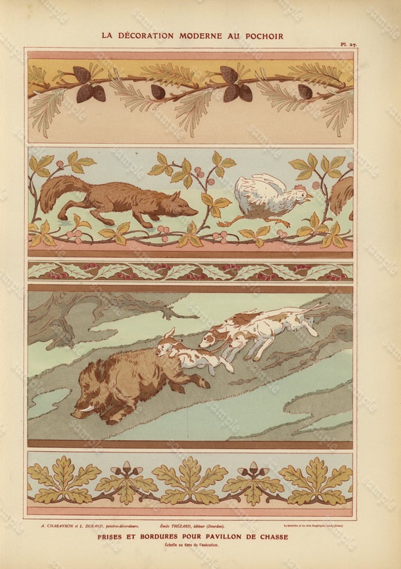 Original Antique Decorative Art color lithograph from Early 1890 - 1911  La Decoration Modern Au Pochoir -