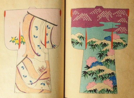 Japanese Kimono Design Woodblock Prints Book "SHIKI NO YOSOOI" 50 designs 1896