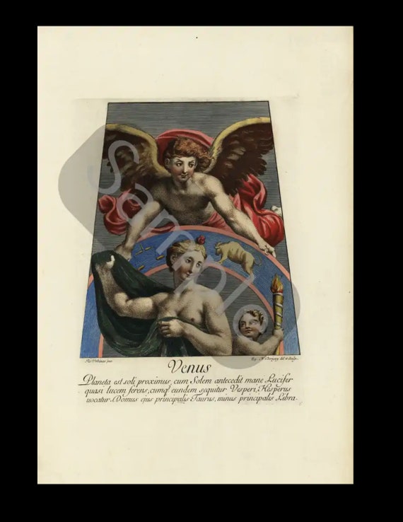 Astronomy hand colored copper engraving Raffaello Sanzio  Circa 1657  VENUS