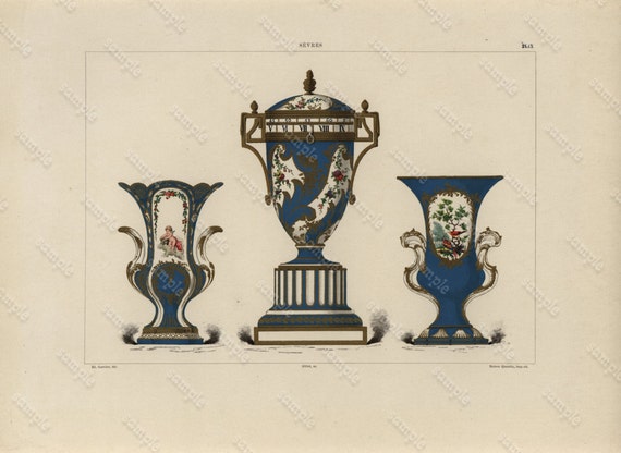 Antique original Colored Print From   La PORCELAINE Tendre De Sevres - Folio original chromolithographic plates highlighted with gold