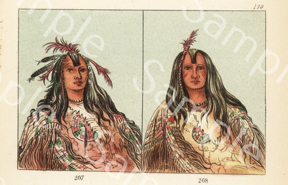 Original Antique Hand colored Print Of American Indians From The Manners, Customs, and Condition of the North American Indians First Edition