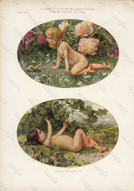 Antique Original  Decorative Art Print  from Le Journal  De La Decoration - Academies D'Enfants