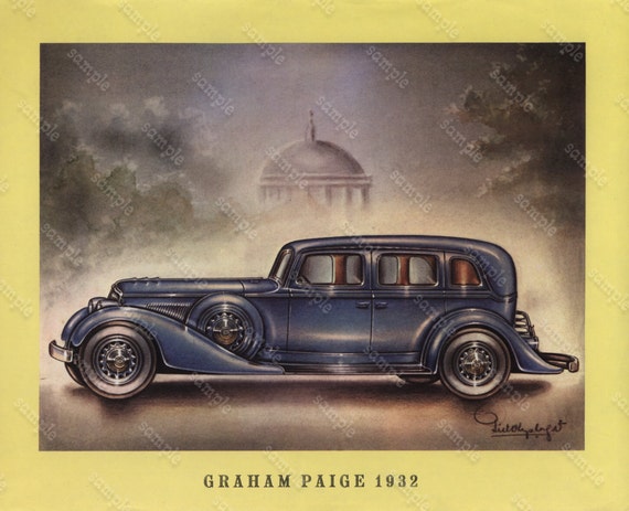 Original Classic Cars Lithograph dated 1969 -  GRAHAM PAIGE 1932