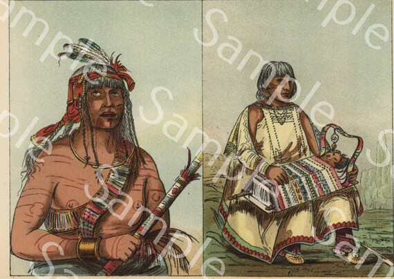 Original Antique Hand colored Print Of American Indian From The Manners, Customs, and Condition of the North American Indians First Edition