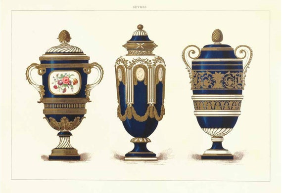 Antique original Colored Print From   La PORCELAINE Tendre De Sevres - Folio original chromolithographic plates highlighted with gold